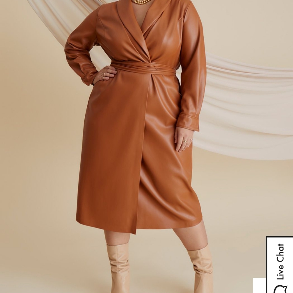 Eloquii Faux Leather Shawl Collar Dress, 20